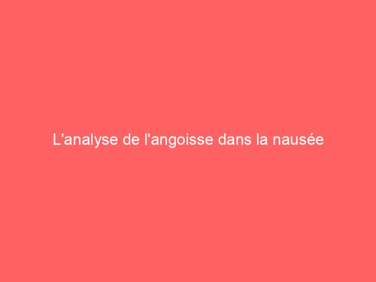 L’analyse de l’angoisse dans la nausée